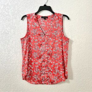 Banana Republic Red Coral Red Floral Sleeveless Blouse Lightweight Casual Top S